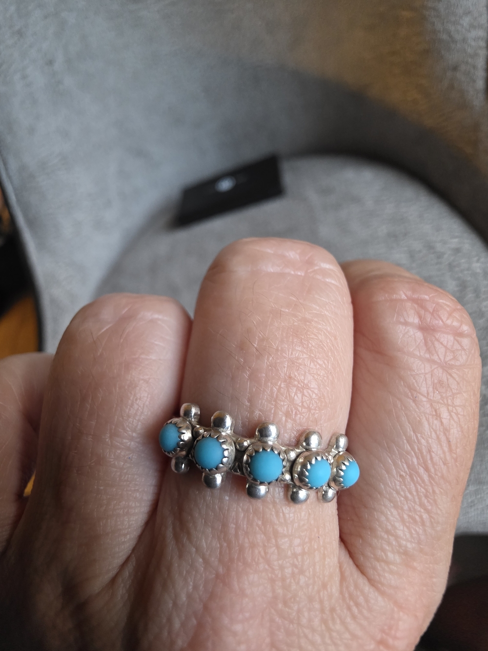 Sterling Silver Turquoise Dot Band Ring - Blue